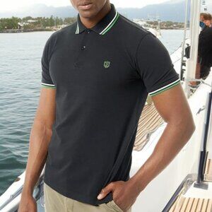 NWT JIMMY SANDERS ( 2X MEN ) ERIC Black Green/White Yachting Cotton Polo Top